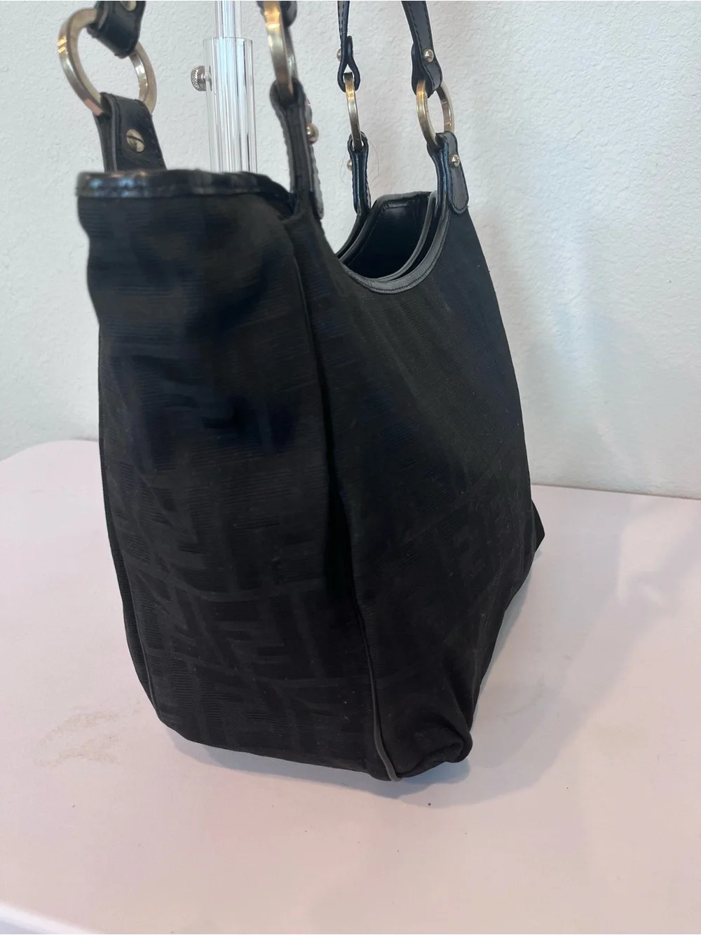 FENDI ZUCCA BLACK CHEF SHOULDER BAG.